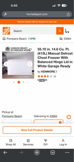 KENMORE 55.10 in. 14.6 Cu. Ft. (413L) Manual Defrost Chest Freezer With Balanced Hinge Lid in White Garage Ready