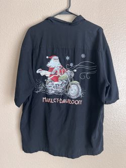 Harley Davidson Men’s Embroidered Christmas Moto Silk Blend Button Up Short Sleeve Top 2xL