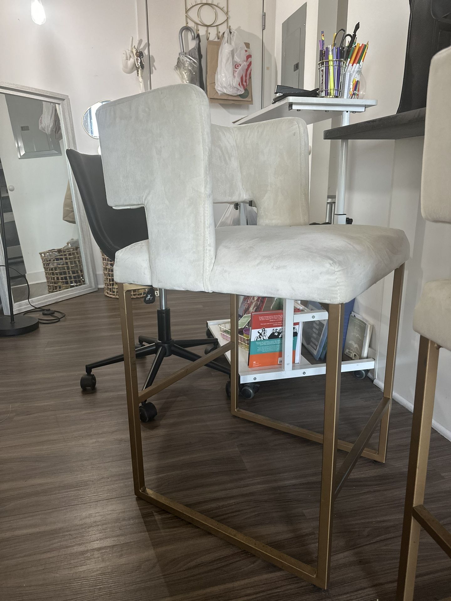 Bar Stools - Beige Velvet w/ Gold Legs