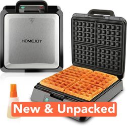 Waffle Maker, 4-Slice Classic Stainless Steel Anti-Overflow Waffle Iron with Temperature Control, Non-stick Plates, Compact Design, Indicator Lights, 