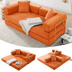 4-in-1 Foldable Floor Sleeper Sofa Couch Bed Queen Size with Fixed-Shape Frame