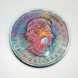 2016 Monster Rainbow Toned Canada 3/4 Oz $2 Silver Coin