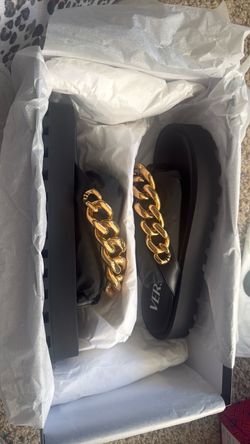 Versace Black Slides with Gold Chain