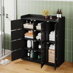 43.6'' Bathroom Floor Cabinet, Freestanding Storage Closet, with 4 Layers 10 Storage Cabinet, Black