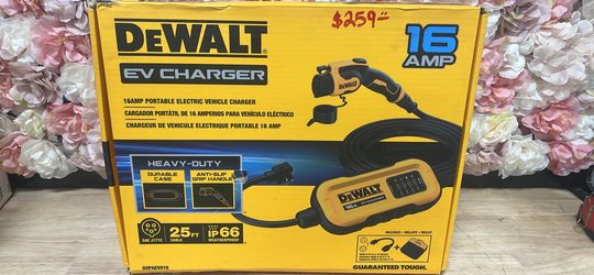 DEWALT Level-2 Portable Electric Vehicle EV Charger up to 16 Amps, 120-240-Volt AC 3.8 KW, 25 Ft. Cable, Weatherproof