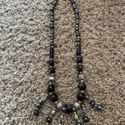 Vintage Murano Bead & Silver Dangle Necklace 24"