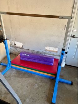 Gymnastics bar, mat, and soft beam