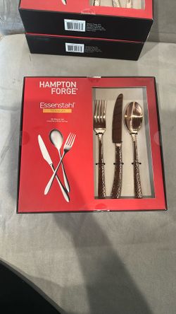 Hampton Forge Essenstahl Paris Titan 20-Piece Flatware Set, Hammered Copper