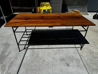 Modernist Wood Top Coffee Table with Iron Frame