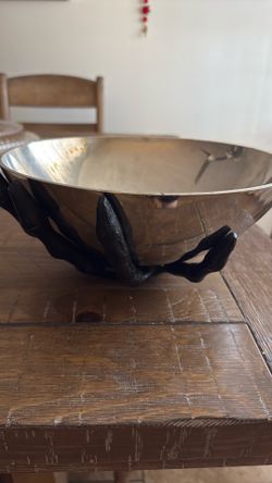 Silver Metal Bowl with skeleton, hand Base