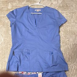 3 Sets Of Size L Koi Stretch Scrubs. Colors: Ceil, Purple And Pink