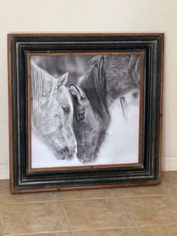 Framed Black and White Horse Wall Art