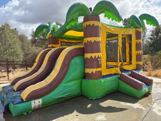 Tropical Inflatable Bounce House with Double Slide