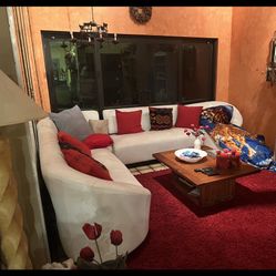 White Leather Wrap Around Couch