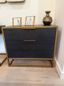 Crate & Barrel Black & Gold 2-Drawer Nightstand / Chest