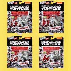 Teenage Mutant Ninja Turtles Black And White Comic Book Figures With Comic Book By Playmates Toys Leonardo Donatello Raphael Michelangelo
