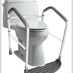 RMS Toilet Safety Frame & Rail - Folding & Portable Bathroom Toilet Safety Rails - Handrail Toilet Bars with Adjustable Height (White)
