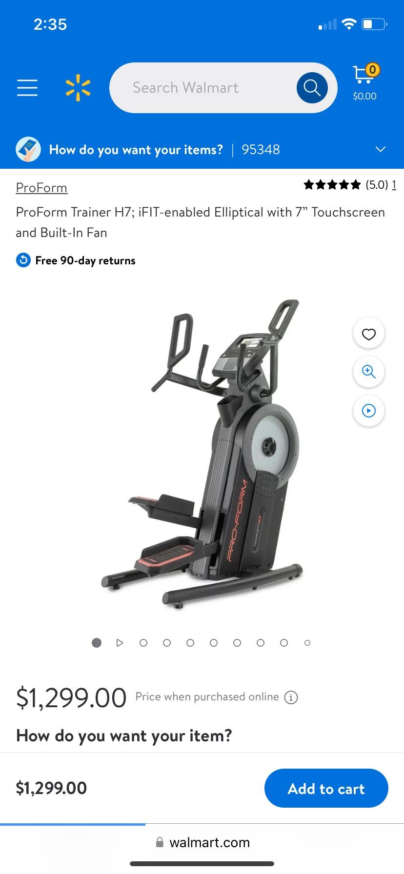 ProForm shoot H7 Elliptical with 7” Touchscreen and Built-In Fan
