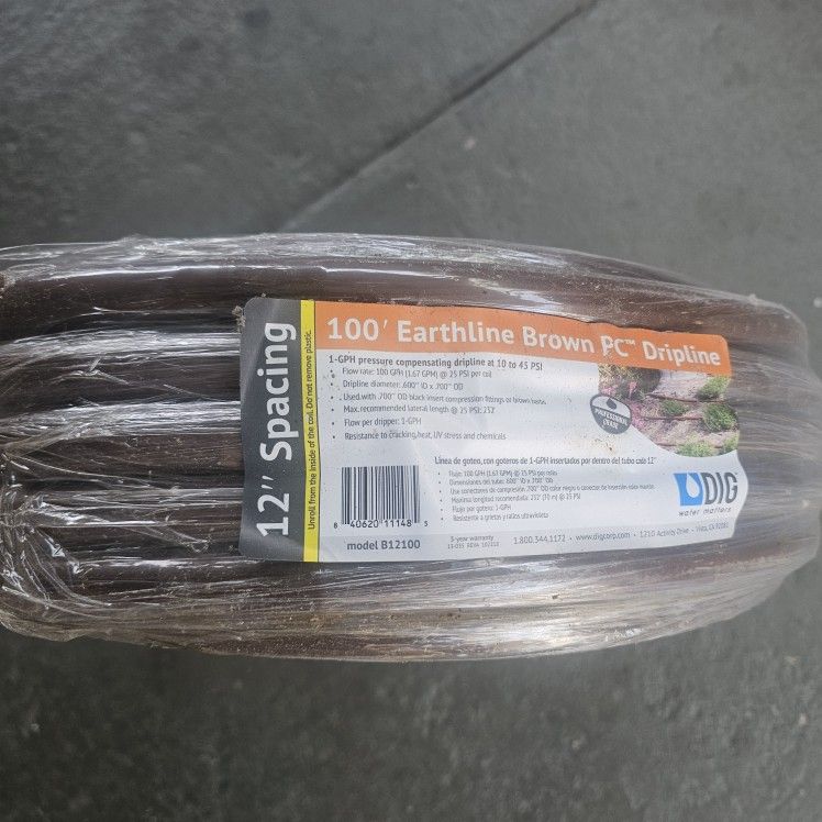 DIG
0.50 in. x 100 ft. Earthline Brown PC 1-GPH Pressure Compensating Drip or Emitter Line Tubing with 12 in. Spacing