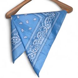 Light Blue Paisley Silk-Feel Bandana Scarf - Unisex Y2K Streetwear Headscarf