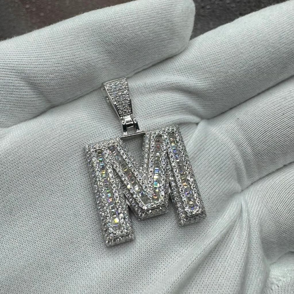 A Moissanite Initial in Sterling Silver with a CTW of 3.10 in Bugget Style