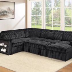 Brand New Elegant Comfy Corduroy Pullout Sectional With Storage 