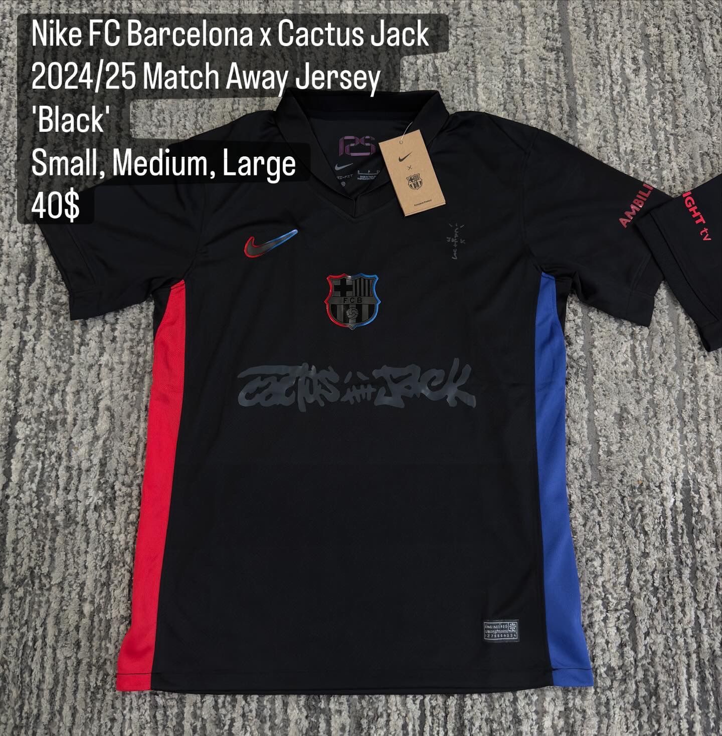 Nike FC Barcelona x Cactus Jack 2024/25 Match Away Jersey 'Black' Small, Medium, Large 40$