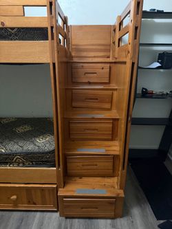 Wooden Bunk Bed Staircase with Storage Drawers
