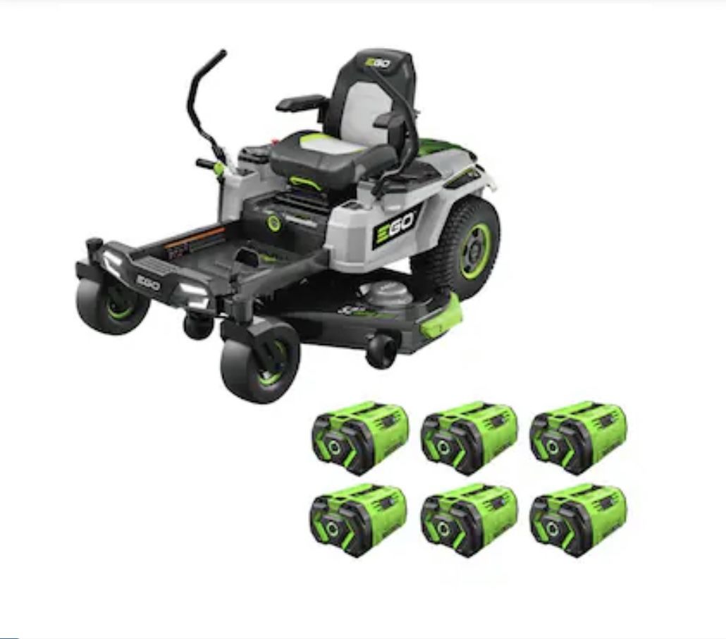 EGO POWER+ Z6 52-in 56-volt Lithium ion Electric Zero-turn riding lawn mower with ( 6 ) 12 Ah Batteries ( Charger Included ) $6000 plus tax at Lowe's