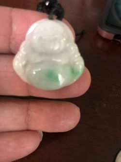 Natural jade certified A grade carved happy buddah pendant with ajustable necklace