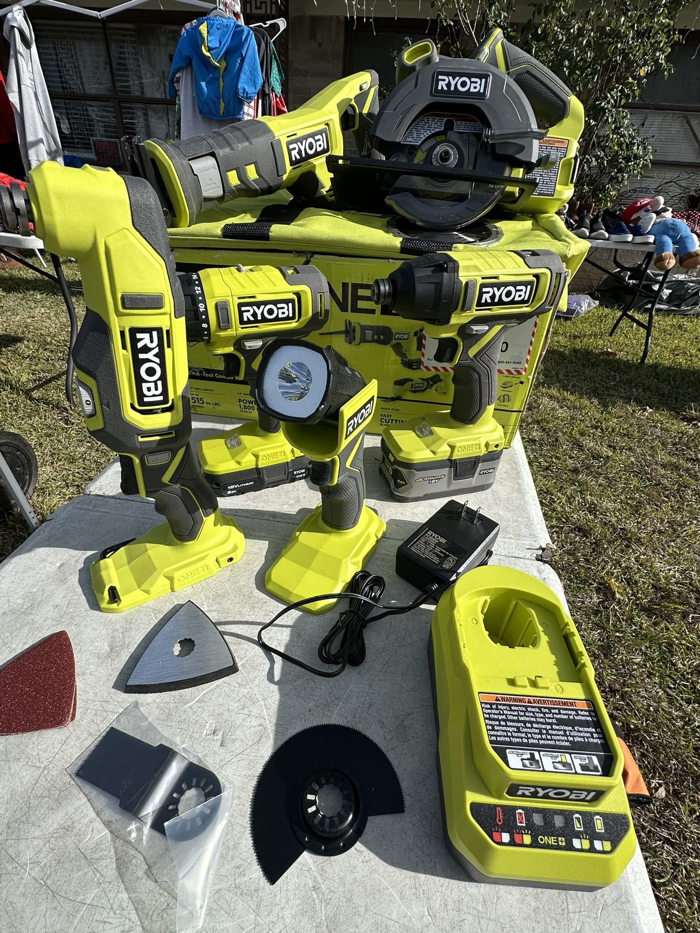 RYOBI ONE+ 18V Cordless 6-Tool Combo Kit with 1.5 Ah Battery, 4.0 Ah Battery, and Charger NEW $200