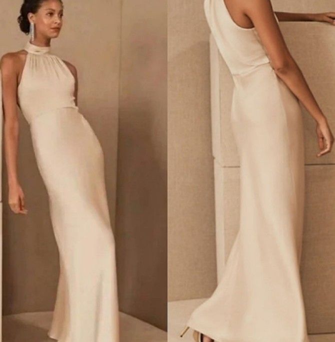 BHLDN Sachin & Babi Esme High Neck Satin Maxi Dress Size 8