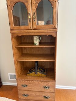 Oak Wood Hutch Cabinet with Drawers
