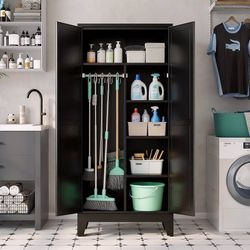 71" H Tall Pantry Cabinet with Doors,Kitchen Pantry Cabinet,Black Metal Storage Cabinets,Garage Storage Cabinet,Food Storage Cabinet with D