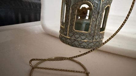 Decorative Metal Candle Lantern with Gold Chain