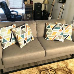 Grey Couch- With Pillows. Excellent Condition. 79 Inches Long, 35 Inches High, And 37 Inches Wide