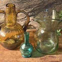 Lot Of 3 Vintage Antique Glass Collectibles Bottles