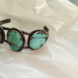 Antique Hand Made  Turquoise And Silver Cuff