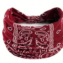 Knotted Sporty Headband, Women's Elastic Wide Sweat Band, Running Yoga Fitness Paisley Print Boho Hair Band