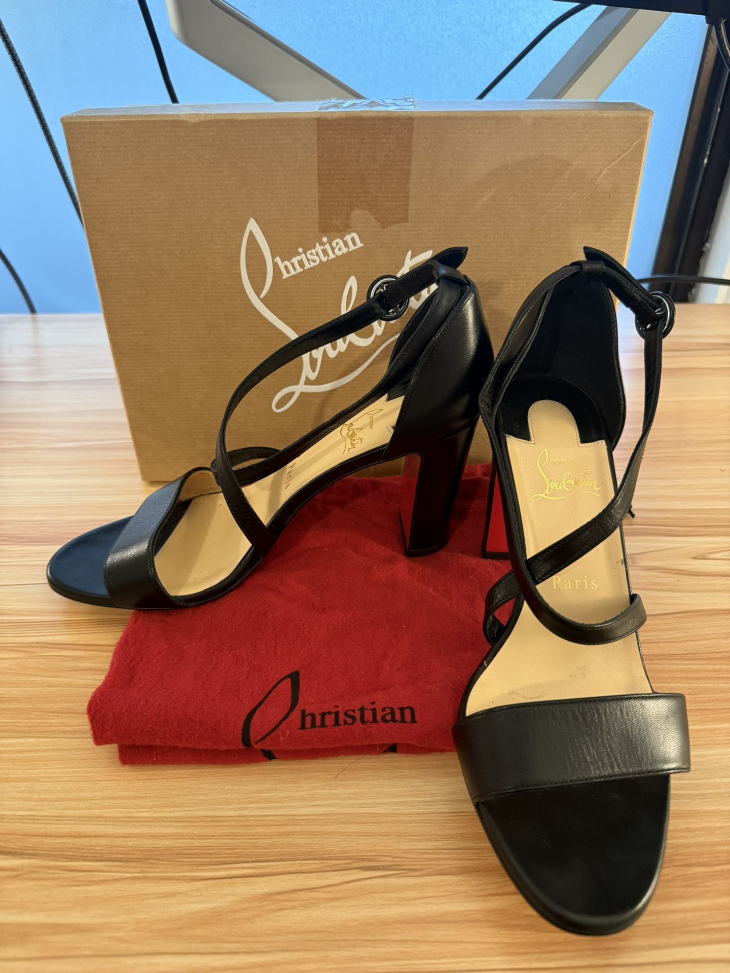 **Louboutin Loubie Bee Cross Strap Heels**