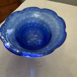 Vintage hand Blown Cobalt Blue Pedestal Footed Compote / Bowl 8” Tall