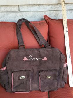 Wendy Bellissimo Love Bling Diaper Baby Bag Chocolate Brown Pink Faux Suede EUC