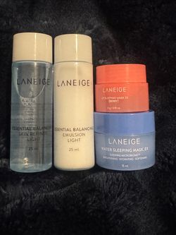 Laneige Travel Set (Essential Balancing Skin Refiner,Emulsion,Water Sleeping Mask,Lip Sleeping Mask)
