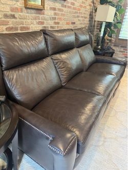 Leather Reclining Sofa & two swivel arm chairs