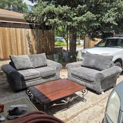 Like New Grey Couch Set And Table 