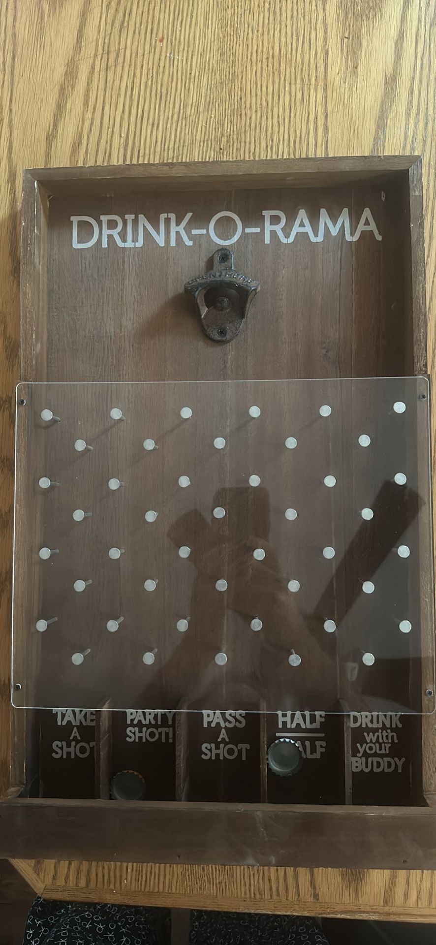 Wooden Drink O Rama Wall Hanging Shot Party Fun Game Man Cave Bar Bottle Opener