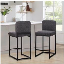 Bar Stools Set of 2, Modern Chenille Counter Height 24"