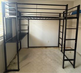 IKEA Metal Loft Bed w/ Desk & Shelves – Twin – $100