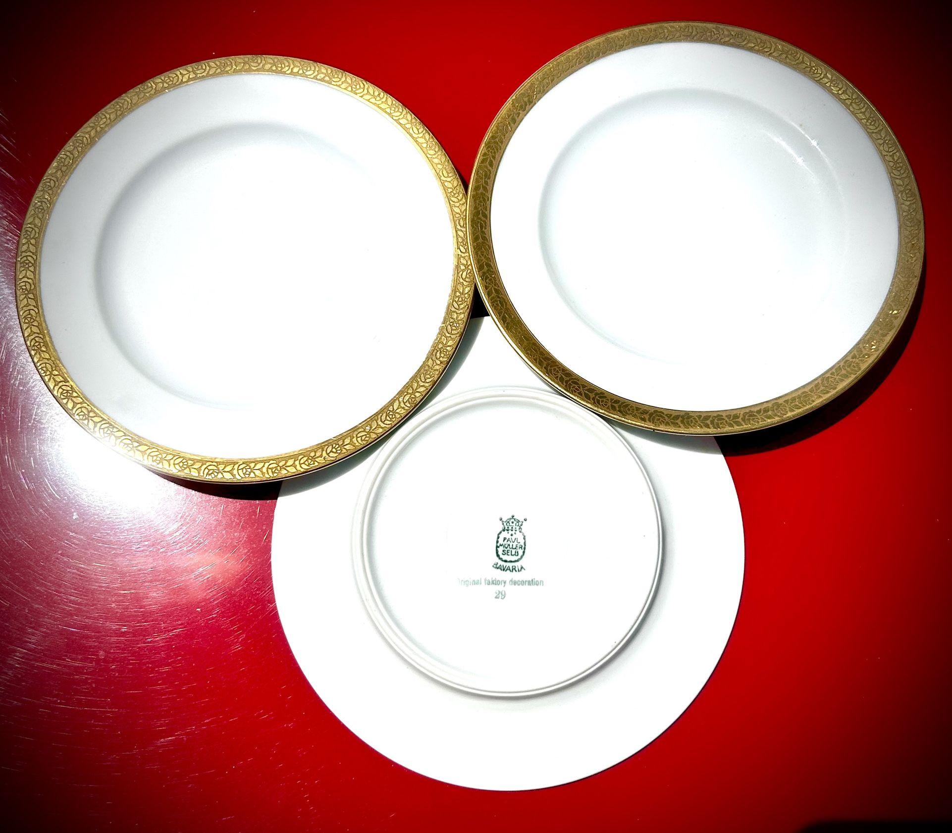 Vtg Paul Muller Selb Bavaria Bread & Butter 6.5"Plate White China Gold Trim Qty3