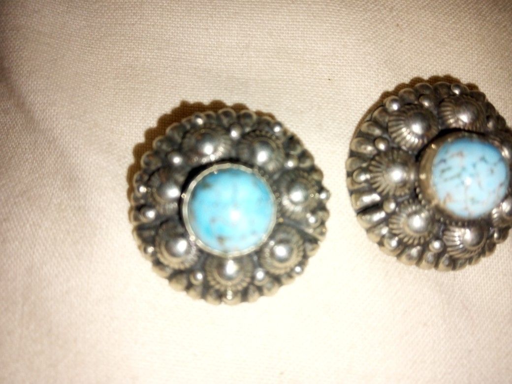 Vintage Silver And Turquoise Earrings